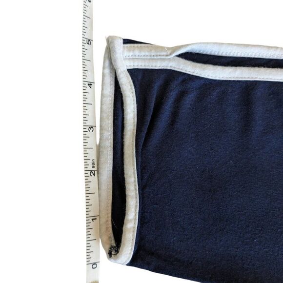 CABLE & GAUGE Cold Shoulder Short Sleeve Knit Top, Navy with White Trim, Size L - Picture 6 of 6